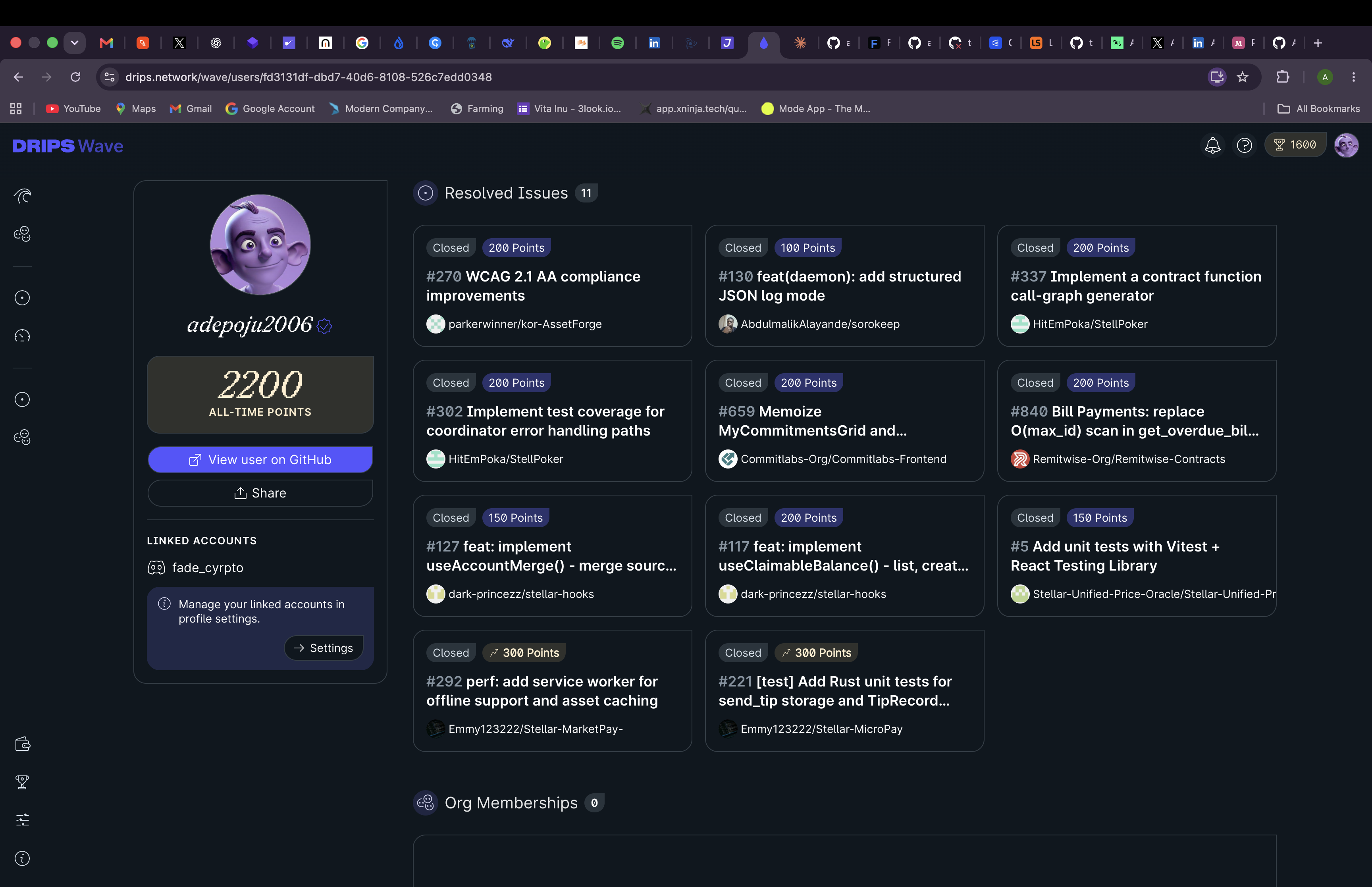 Screenshot of Drips Wave open-source contributor profile
