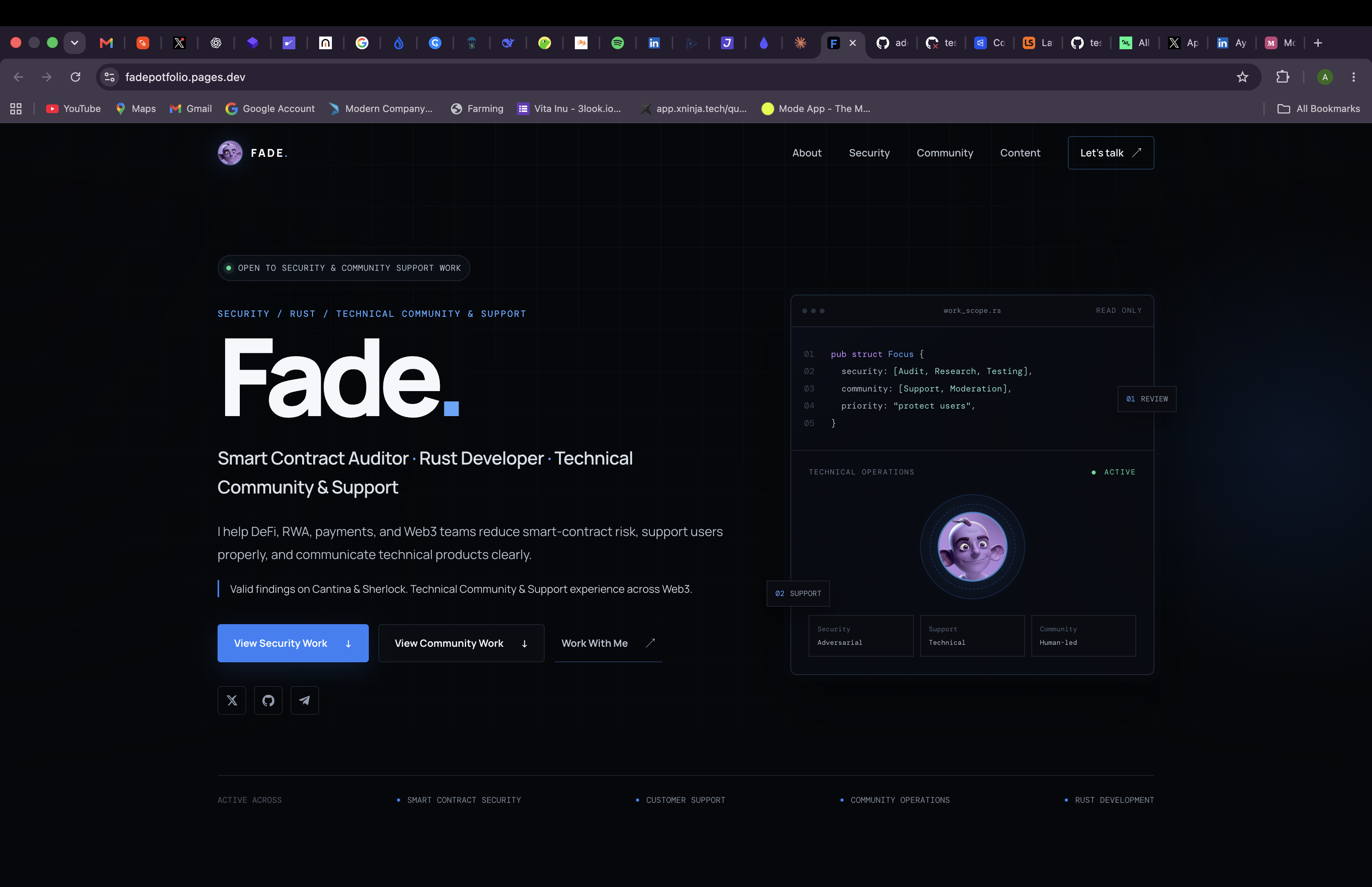 Screenshot of Fade. personal portfolio website